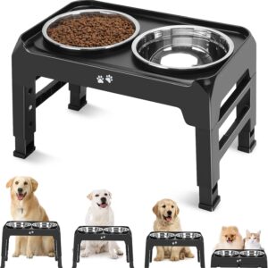 Adjustable Elevated Dog Bowl Stand with 2 Stainless Bowls