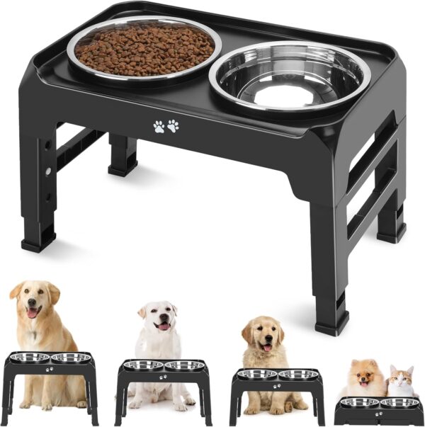 Adjustable Elevated Dog Bowl Stand with 2 Stainless Bowls