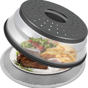 10-Inch Microwave Cover & Collapsible Silicone Mat – Charcoal