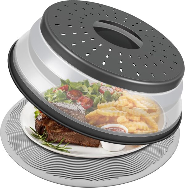 10-Inch Microwave Cover & Collapsible Silicone Mat – Charcoal