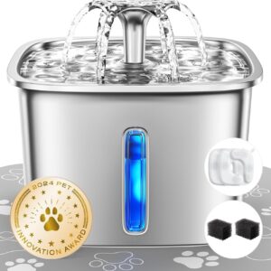Stainless Steel Cat Water Fountain with Filters and Mat