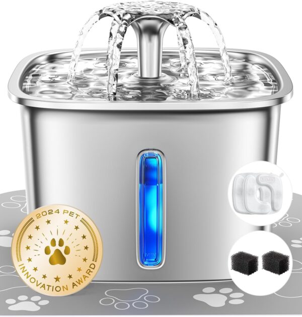 Stainless Steel Cat Water Fountain with Filters and Mat